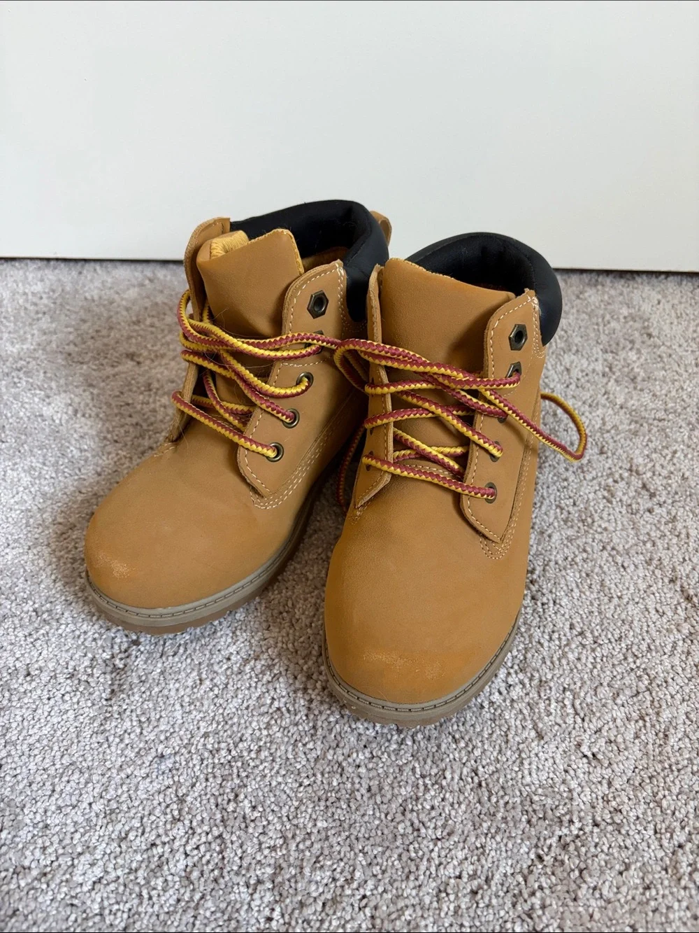 wonder nation Tan Kids Lace-Up Work Boots with Black Collar